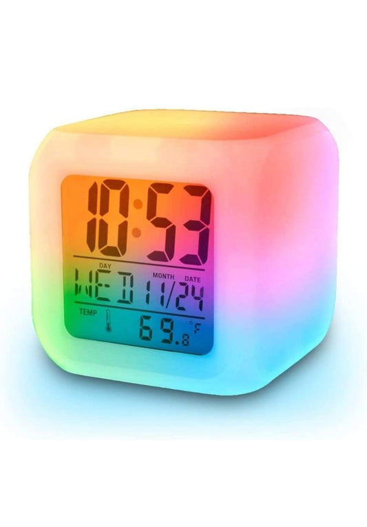 Color Changing LED Digital Alarm Clock with Date, Time for Bedroom, Heavy Sleepers, Students