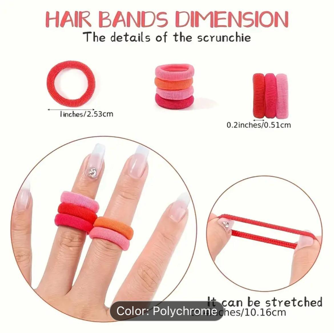 Baby Girl's Mini Elastic Soft Rubber Hair Bands, Kids Multicolor Fabric Rubber Bands, Trendy Mini Hair Ties Rubber Bands Pack Of 100pcs