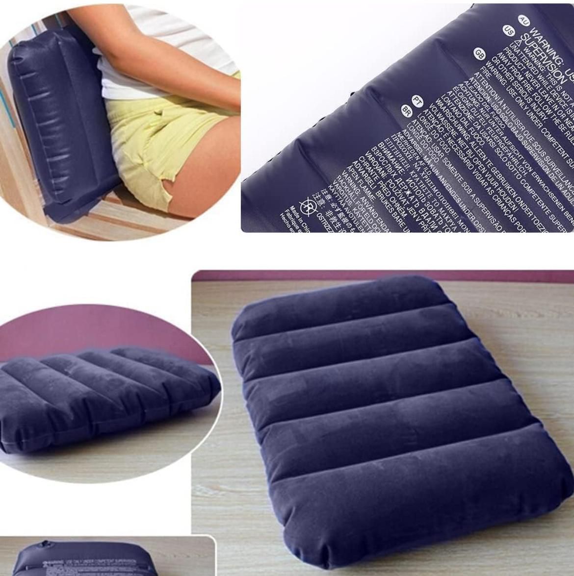 Blue Velvet Air Pillow Travel Sleeping Pillow Backpacking Soft Comfortable Air Inflatable Travel and Tourist Pillow Headrest for Men and Women (Pack of 2)