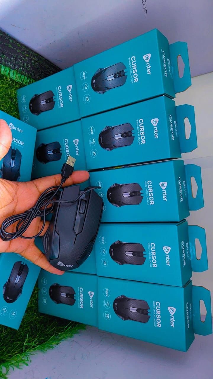 Enter CURSOR Wired Ambidextrous Optical Mouse (USB 2.0, USB 3.0, Black) (PACK OF 2)