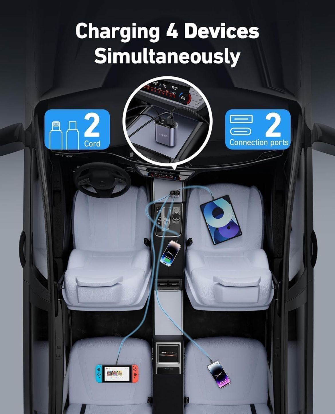 4-in-1 Retractable Car Charger 120W